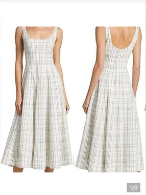 STAUD - NWOT - Wells Dress Ivory Plaid Size 12